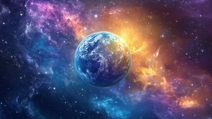 Naklejka premium Stunning Earth Surrounded by Cosmic Nebula and Starry Background