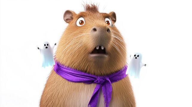 Capybara halloween adventure spirits pumpkins and zombies in the graveyard
