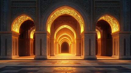 Fototapeta premium Ornate Arches with Intricate Carving and Golden Light