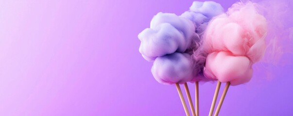 Pastel Cotton Candy Clouds on Sticks, Purple Background