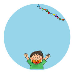 バンザイする男の子　コピースペース(ブルー)