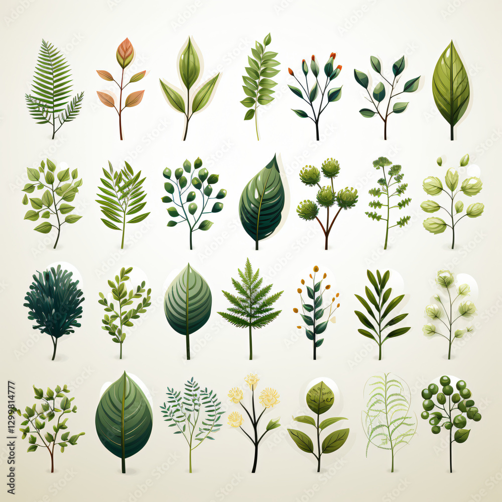 Aufkleber Diverse range of different types of leaves showcasing unique shapes and textures in a lush green environment