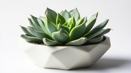 Elegant Succulent Plant in Modern Geometric Pot on White Background