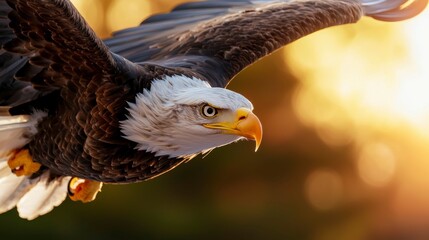 Bald Eagle Soaring Golden Sunset Flight Majestic Bird