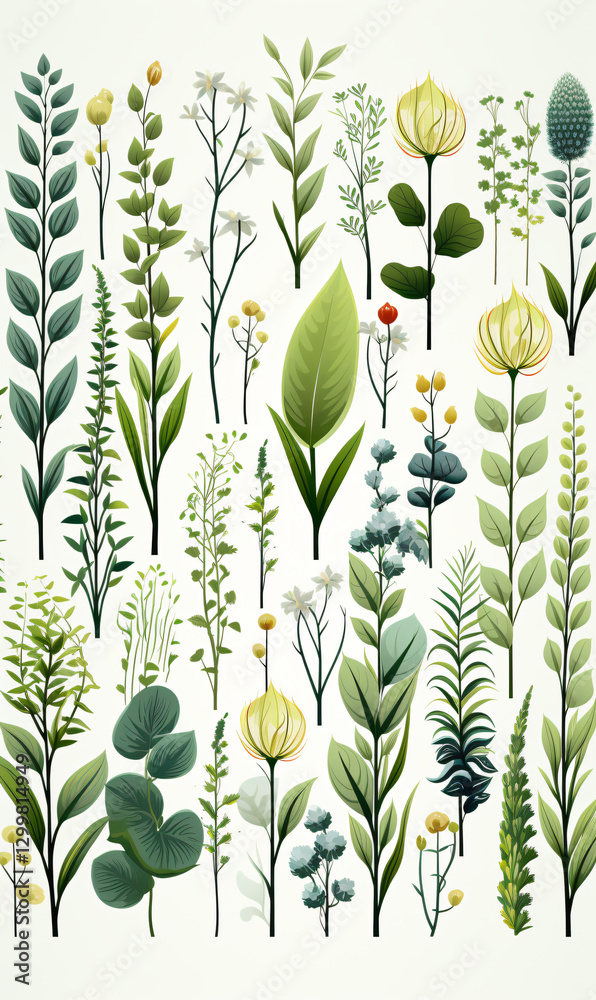 Poster an impressive display of various plants capturing nature's beauty with diverse textures and colors i