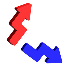 성장과 하락을 나타내는 3D 화살표 그래픽 이미지