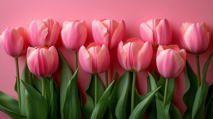 Fototapeta premium Vibrant pink tulips blooming beautifully in natural light bringing freshness and color to any floral arrangement