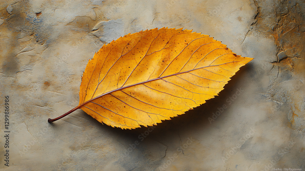 Aufkleber a singular green leaf resting gently against a textured wall with subtle shadows and natural light h