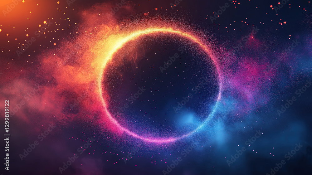 Poster intricate abstract background with a circular shape formed by scattered particles