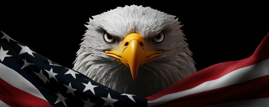 American Bald Eagle Portrait with Flag Drape