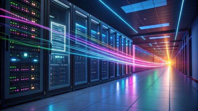 Comprehensive server room filled with a large number of servers for effective data processing management