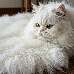 Luxury White Cat Fur on white Rug