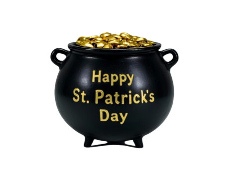  Happy St . Patrick's Day with  pot of gold ,close up, high quality, PNG, transparent,