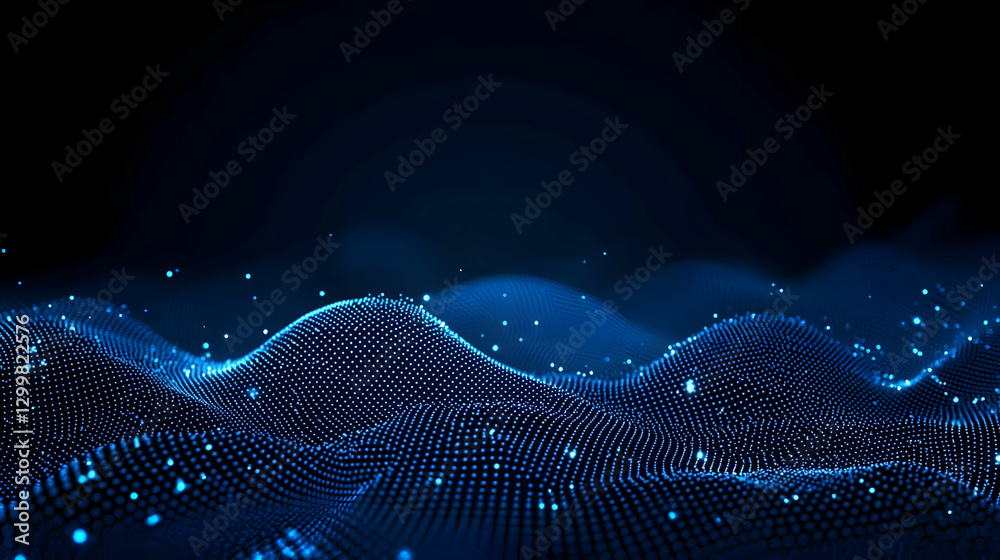 Poster abstract blue digital data wave form illuminating against dark background displaying technology conc