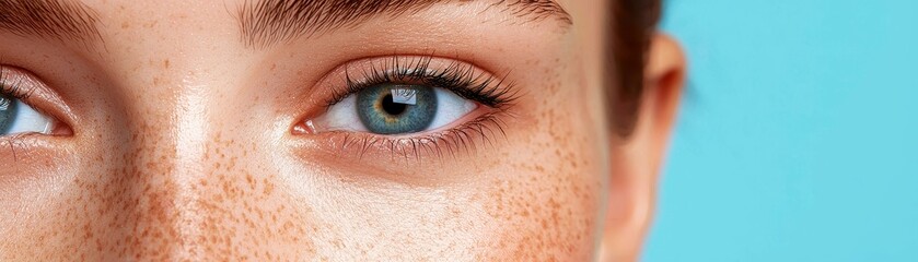 Obraz premium Closeup Freckled Face Blue Eyes Portrait Beauty Shot