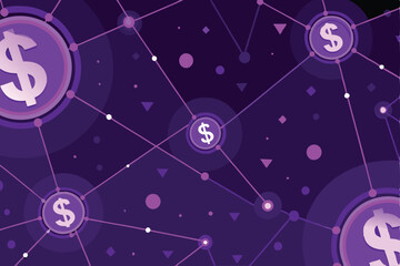 Create a dark vector background featuring glowing, dynamic lines suggesting financial growth and technological advancement.  The design should be sleek and modern.