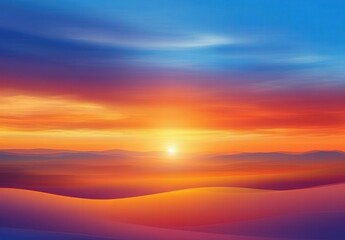 Obraz premium Vibrant Sunset Over Rolling Hills with Striking Color Gradient in Blue, Orange, and Purple Hues Perfect for Landscape and Nature Photography Projects