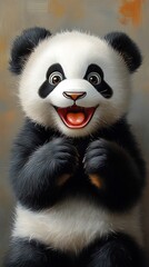 Fototapeta premium Smiling Panda Portrait on an Abstract Backdrop