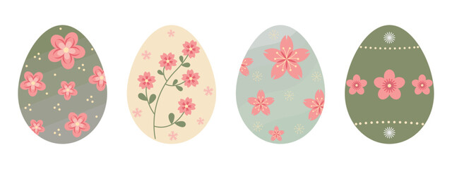 Yellow Peach And Green Color Easter Eggs With Flowers Decorations