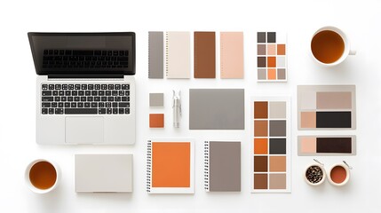 Creative workspace essentials organized flat lay of a designer's desk