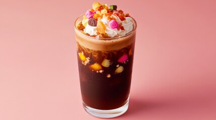 Colorful Coffee Milkshake Float with Vibrant Toppings