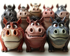 Figurines Smiling Group on Clean Backdrop
