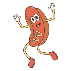 Hotdog Retro Character with Cartoon Design. Vector Illustration.