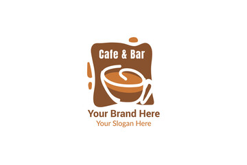 the logo design of cafe and bar. the vector illustration of coffee Shop Cup in negative space on brown background. multicolored brown on object isolated on white background
