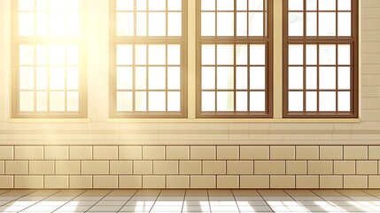 Sunlit Room with Large Windows and Tile Floor