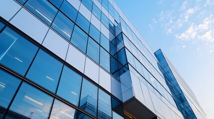 Obraz premium Contemporary glass-facade office building in urban setting