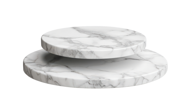 Elegant two-tiered marble display stand for product showcasing with clean aesthetic