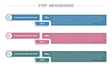 Modern vertical step milestone infographic template banner with fill box and with fill arrow with 3 point list information for slide presentation vector