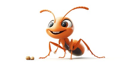 Cheerful ant gathering food cartoon style indoor bright fun
