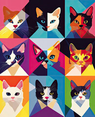 Fototapeta premium Colorful Geometric Cat Portraits