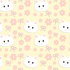 seamless pattern with cats and flowers