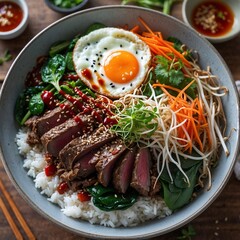 Authentic Korean Bibimbap Bowl with Fresh Ingredients and Gochujang Sauce