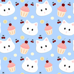 seamless pattern with cats and cupcake