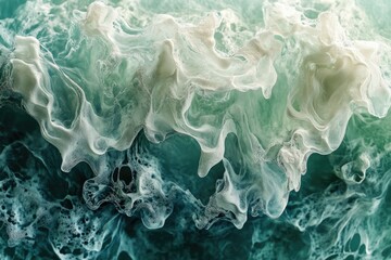 Abstract image of swirling, frothy ocean waves in teal and white, evoking a sense of movement and fluidity.