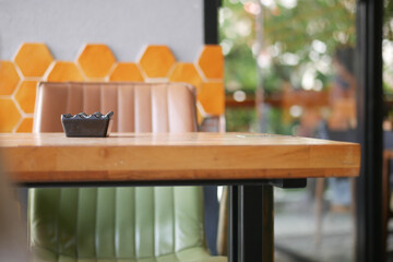 Modern cafe interior with stylish seating and decor