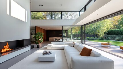 Fototapeta premium Modern Luxurious Living Room with Stunning Garden View
