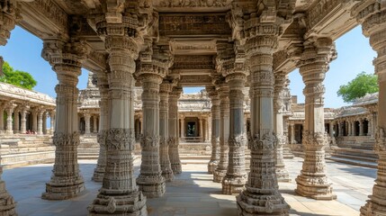 Fototapeta premium Detailed Temple with Tall Columns and Carvings