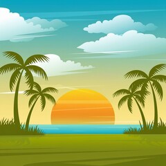 tropical beach with palm trees