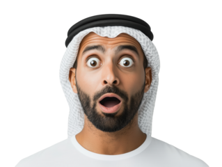 Captivating Portrait of an Arab Man in Astonishment: A Window into Emotion and Intrigue Through His Expressive Features