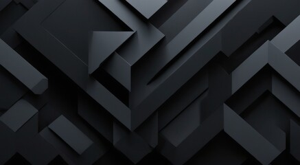 Abstract digital art piece featuring black geometric shapes in diagonal pattern with depth, dimension, and minimalist modern design.