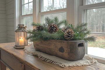 Rustic holiday display on window sill