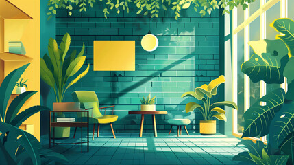 Eco-Friendly Office Break Area Illustration - エコフレンドリーなオフィスの休憩スペースイラスト