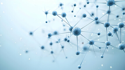 Abstract Blue Molecular Network Structure with Connection Lines and Light on White Background