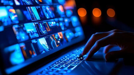 Late Night Digital Media Editing on Laptop