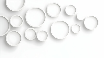 White Abstract Geometric Background with Floating Circular Shapes and Soft Shadow Effects