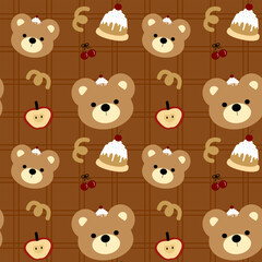 seamless pattern with teddy bears and cake
